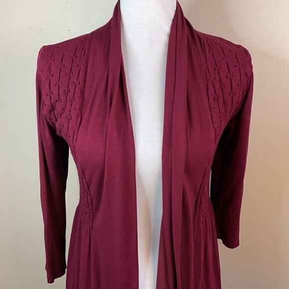 M.Rena Burgundy Long Open Lightweight Top (Size: Small) - Picture 2 of 14